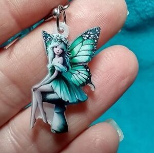 Fairy fae magical mushroom green wire earrings